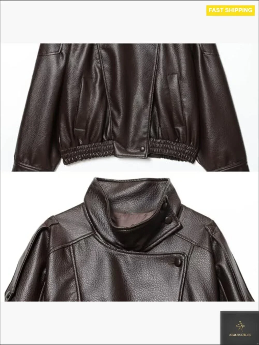 Oversized Faux Leather Jacket Motorcycle Coat Long Sleeve High Collar Zip Up